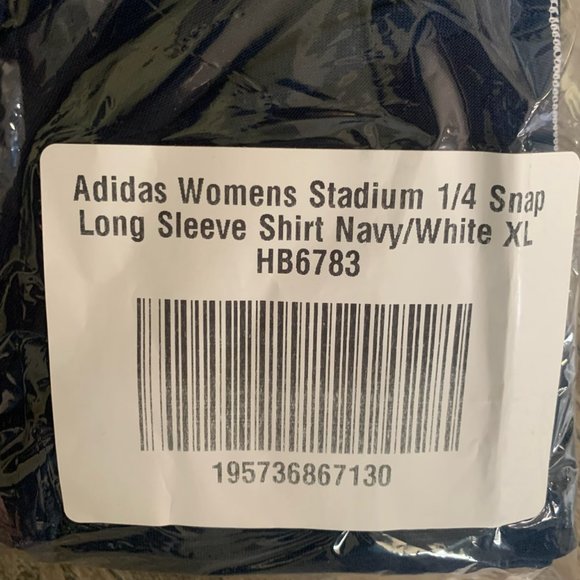 NWT ADIDAS WOMEN'S STADIUM 1/4 SNAP LONG SLEEVE SHIRT NAVY/WHITE MEDIUM - Picture 8 of 13